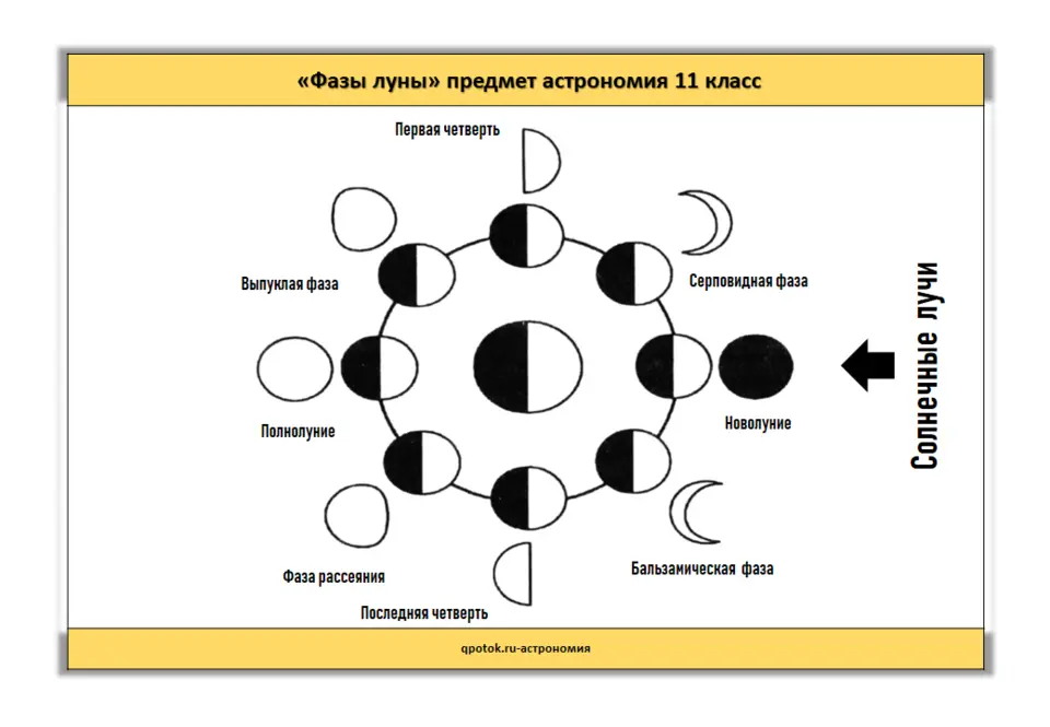 Таблица фазы Луны астрономия 11 класс. Фазы Луны схема.