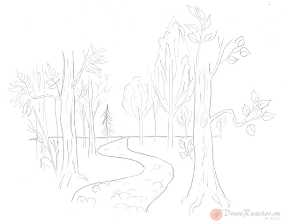 Лес карандашом легко. Рисунок леса карандашом для срисовки легкие. Рисунок осень карандашом. Пейзаж с деревьями карандашом легкий. Лес рисунок карандашом для начинающих.