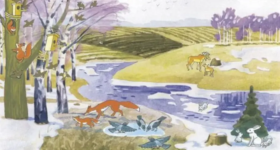 Дикие и домашние животные весной. Весенний пейзаж для дошкольников. Весенний лес иллюстрация. Животные весной для детей.