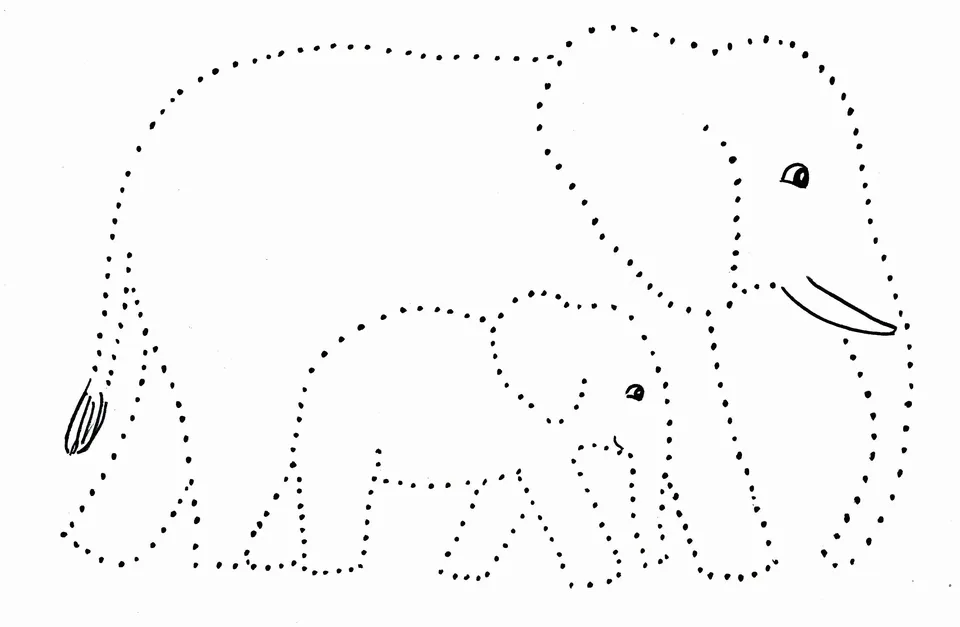 Слон по точкам для детей