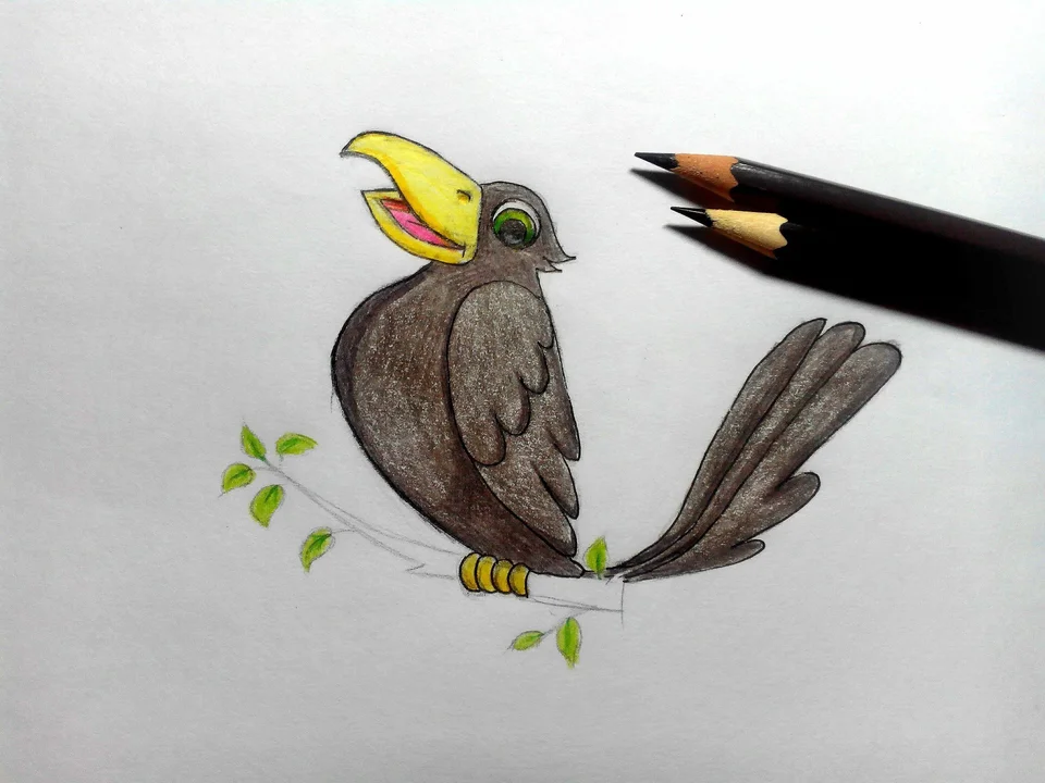 Ворона цветными карандашами