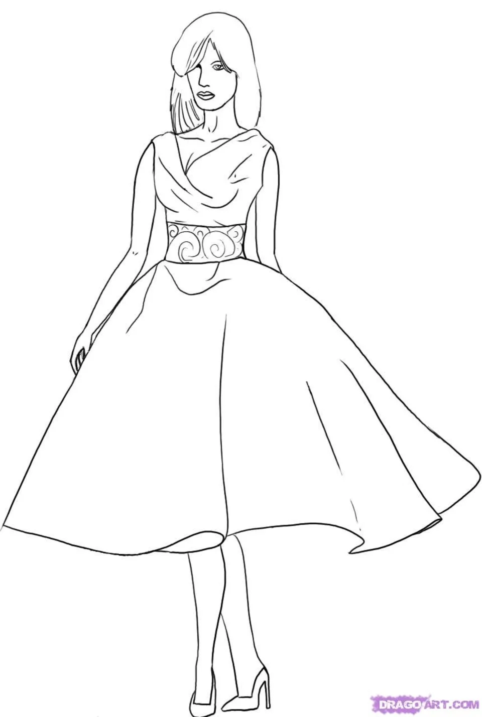 Девушка в платье раскраска