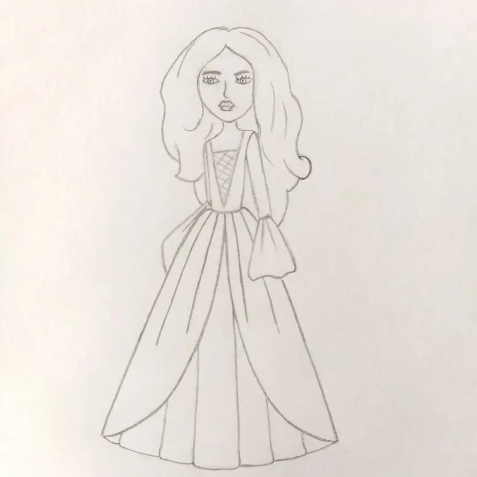 Девочка в платье рисунок карандашом