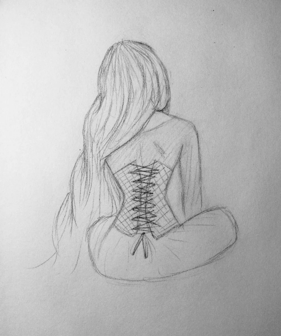 Девушка со спины карандашом