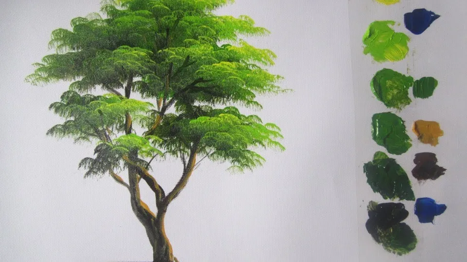 Деревья гуашью
