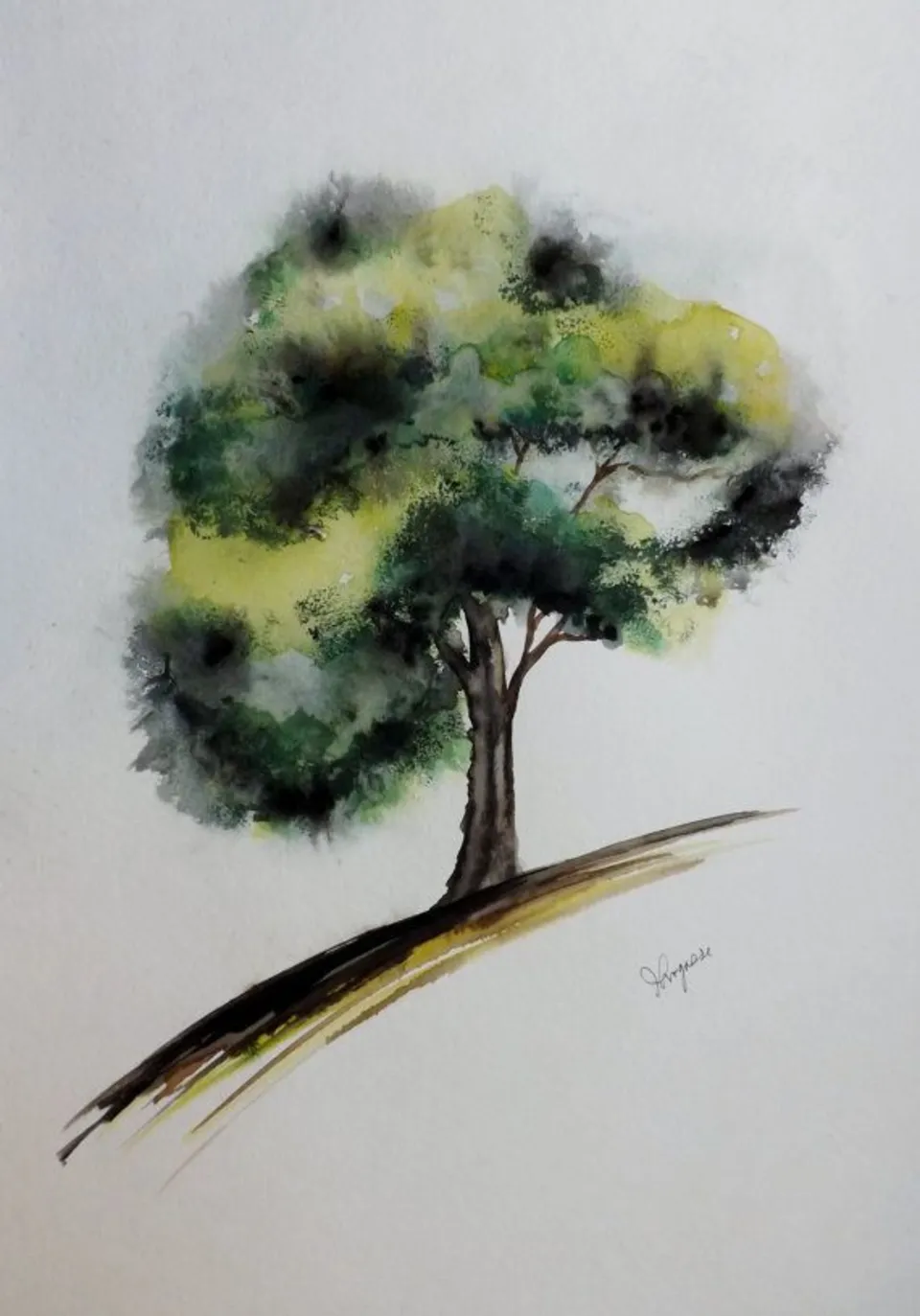 Дерево акварелью