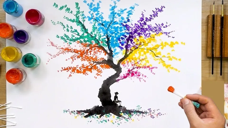 Дерево красками