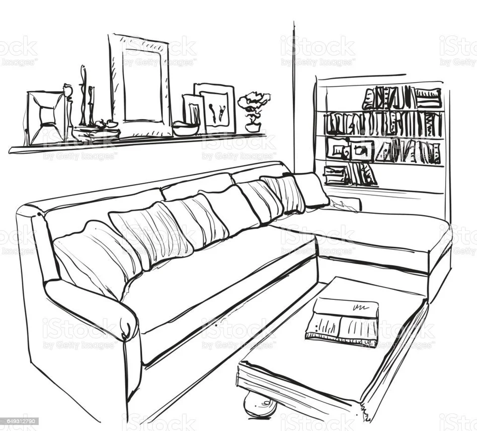 Интерьер комнаты рисунок диван