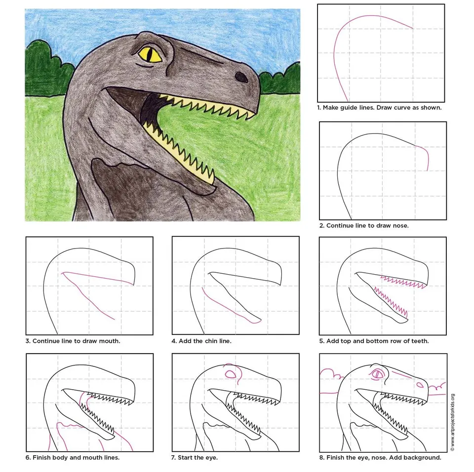 Динозавр карандашом для детей