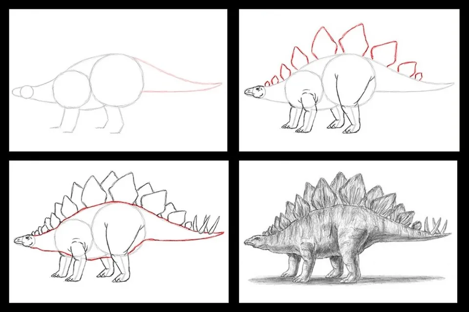 Поэтапное рисование динозавра