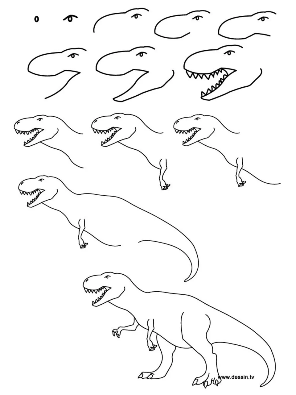 Тираннозавр рисунок для детей поэтапно
