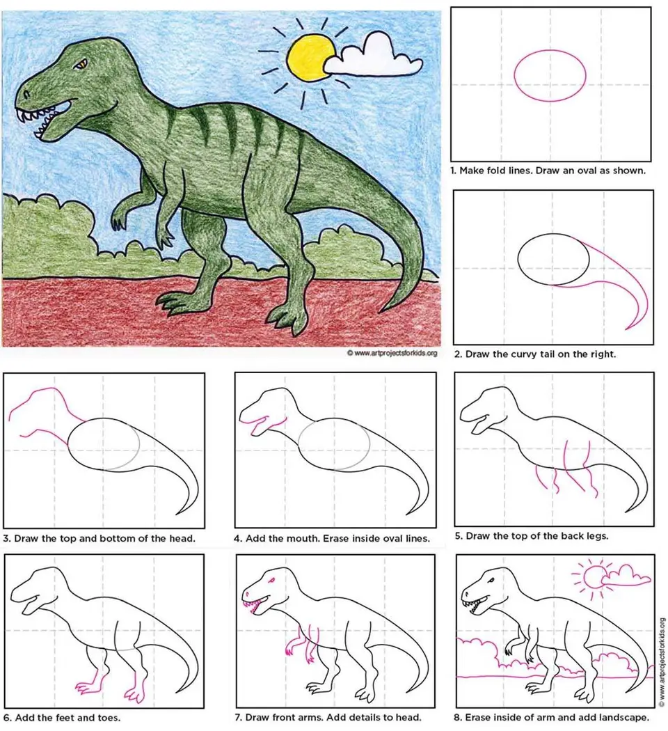 Рисовать.динозавров пошагово для.детей