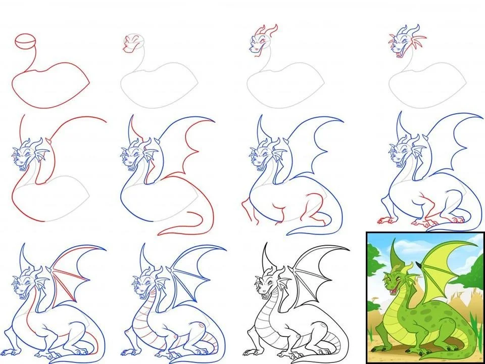Поэтапные рисунки драконов