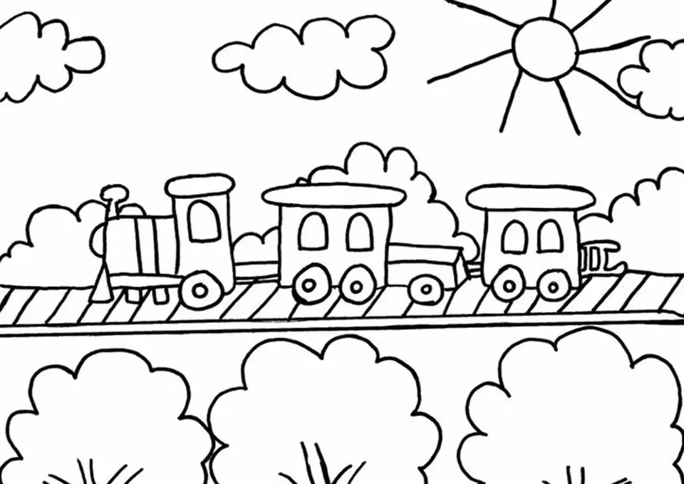 Поезд с вагонами раскраска