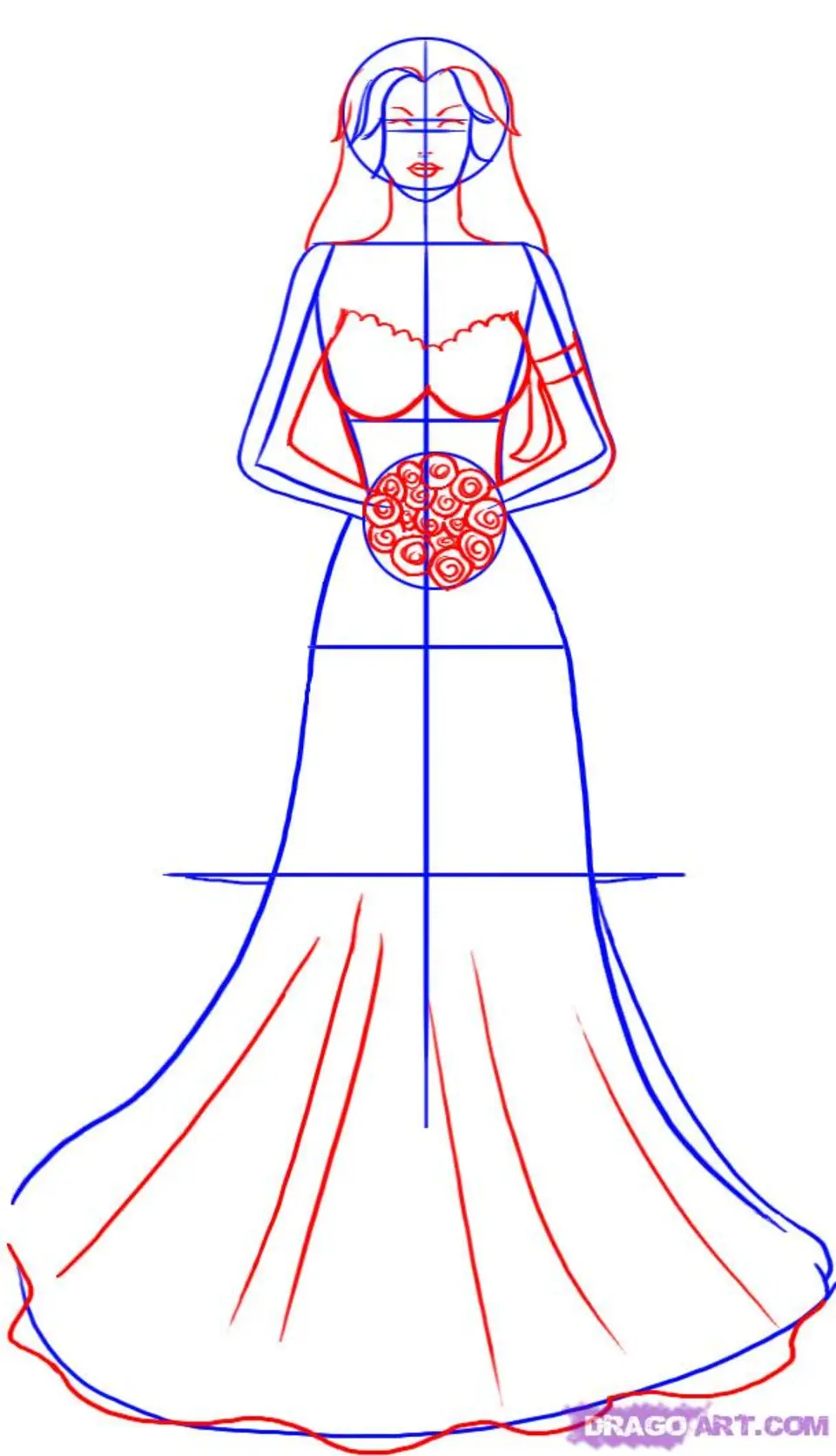Поэтапное рисование девушки в платье