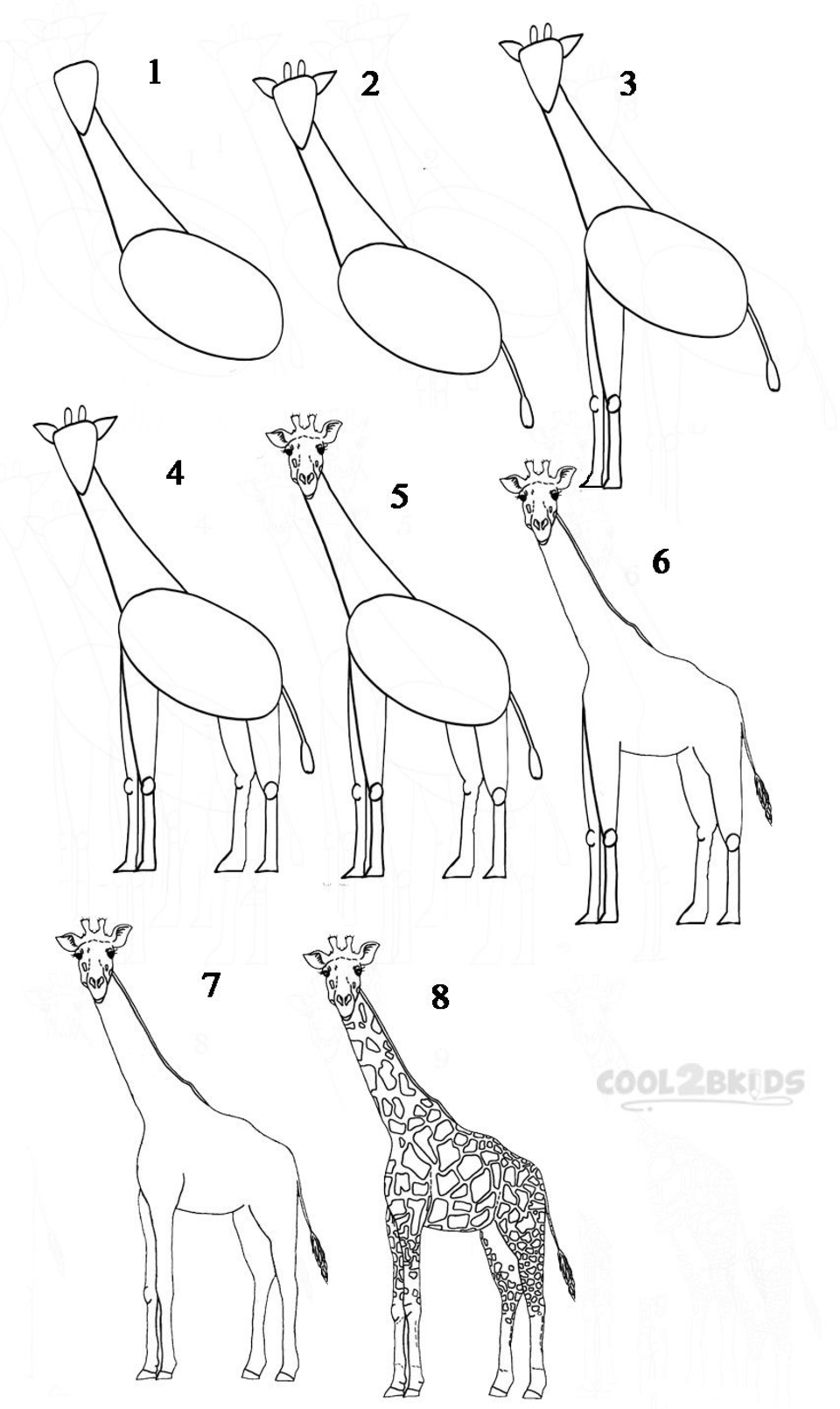 Схемы рисования жирафа для дошкольников поэтапно