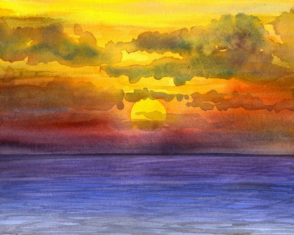 Закат на море рисунок