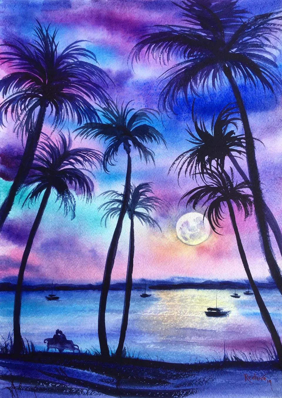 Картина пальмы на закате