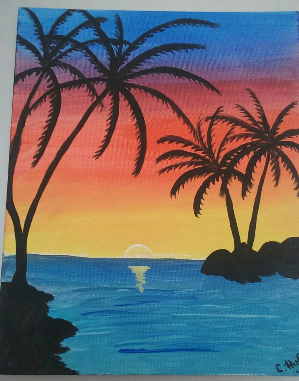 Рисунок закат на море