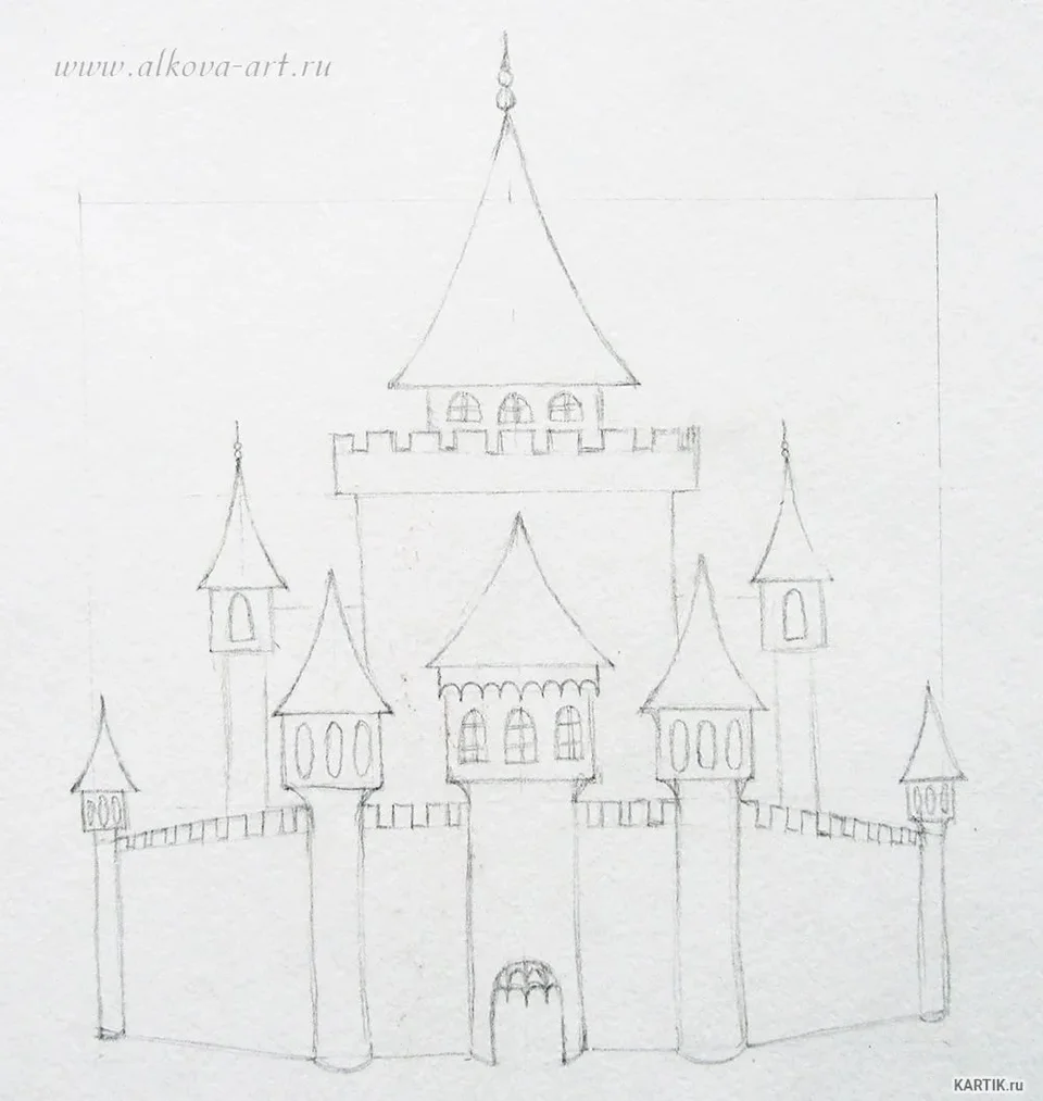Рисунок замок карандашом