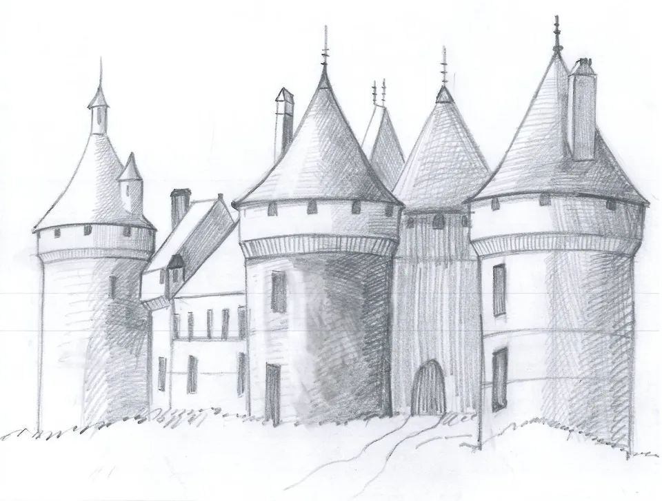 Замок в романском стиле рисунок карандашом