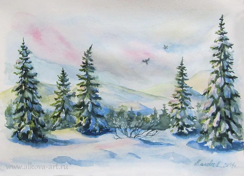 Рисование зимний пейзаж