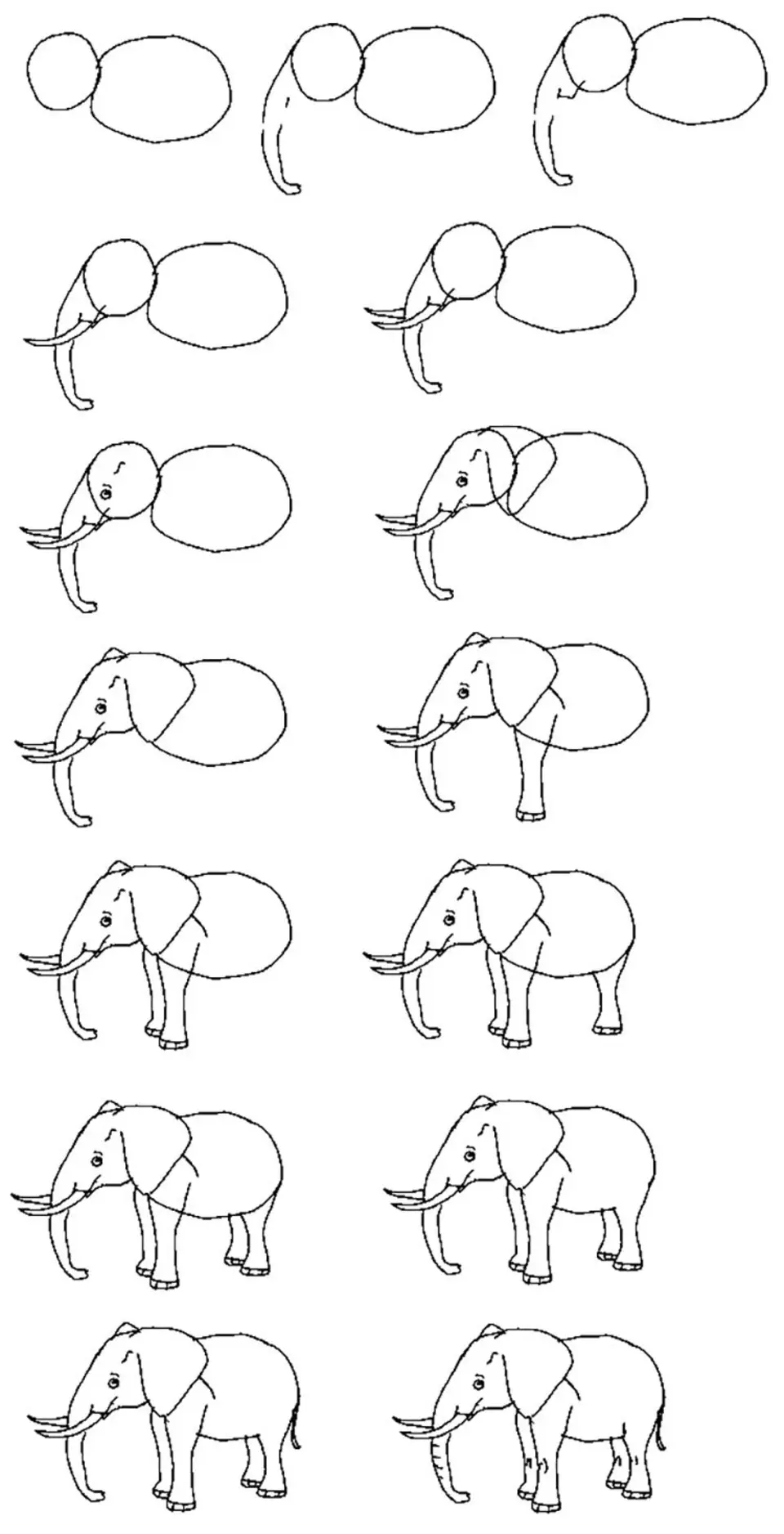 По этапно рисования слон