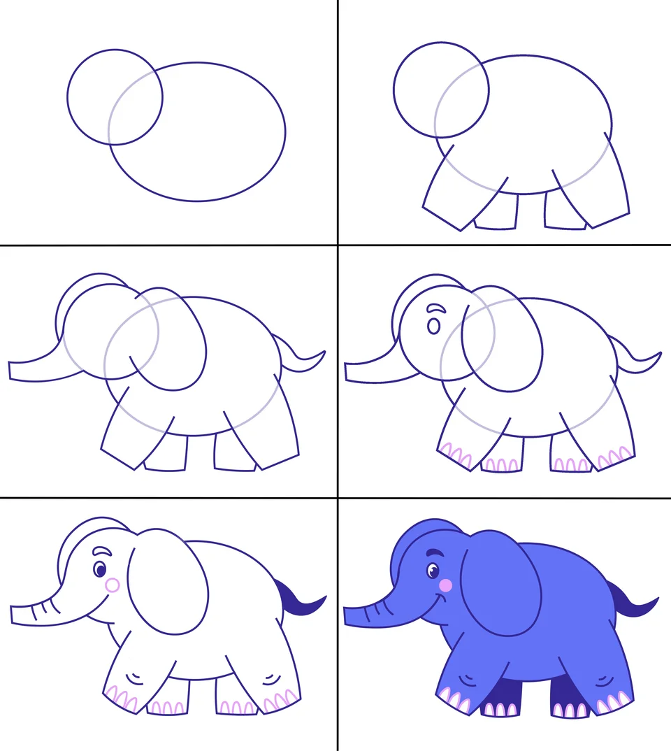 Слон рисунок для детей поэтапно