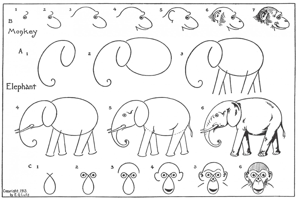 Рисуем слона поэтапно для детей 1 класс