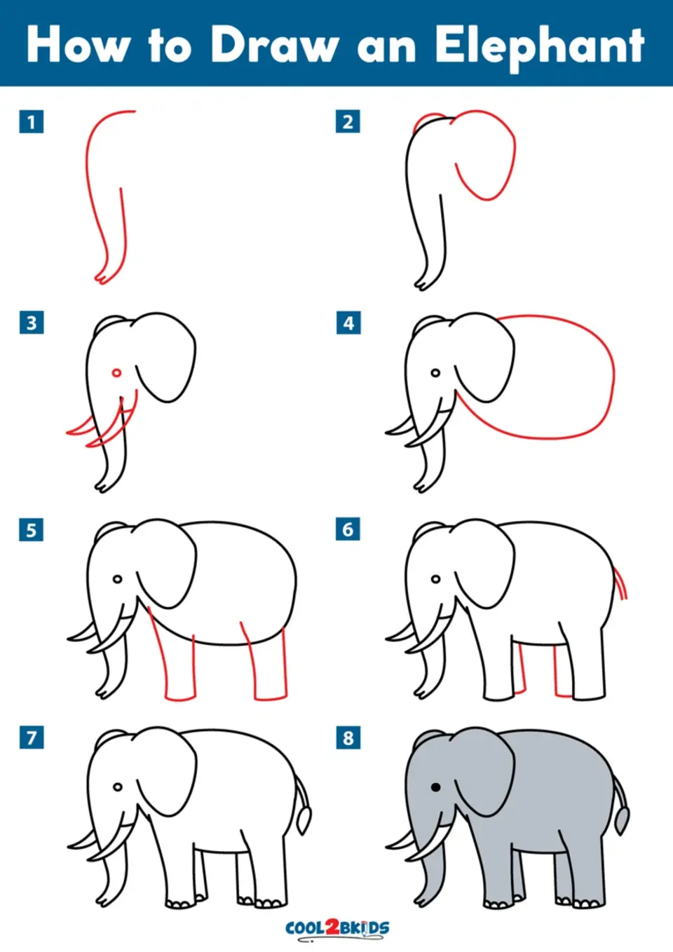 Поэтапное рисование слона