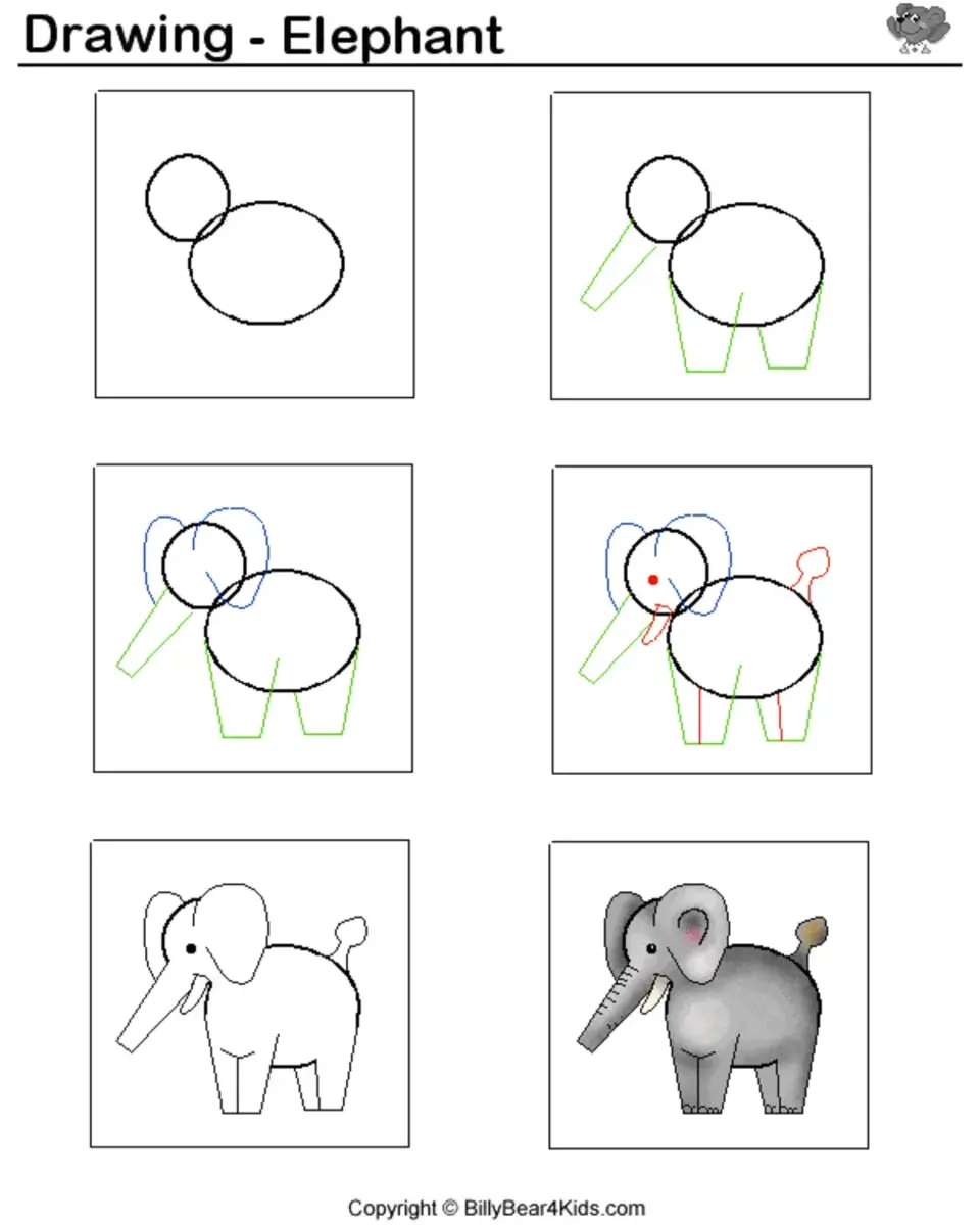 Рисунок слона поэтапно