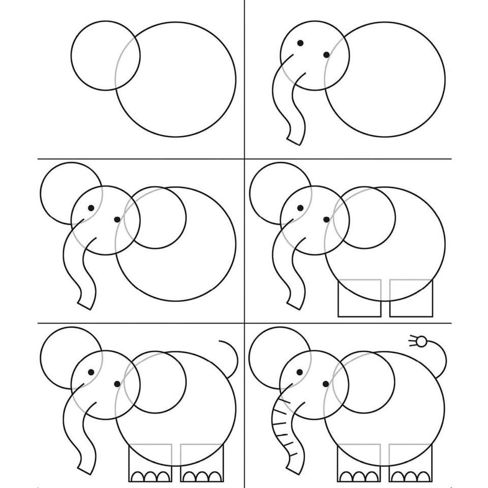 Рисуем слона поэтапно для детей