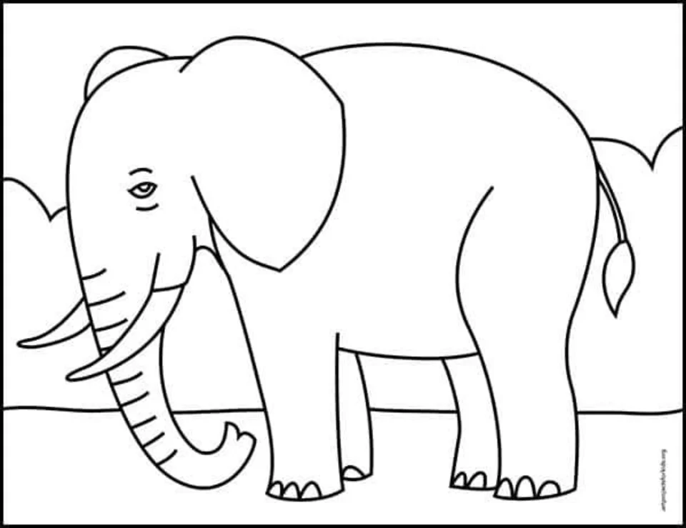 Слон контурный рисунок