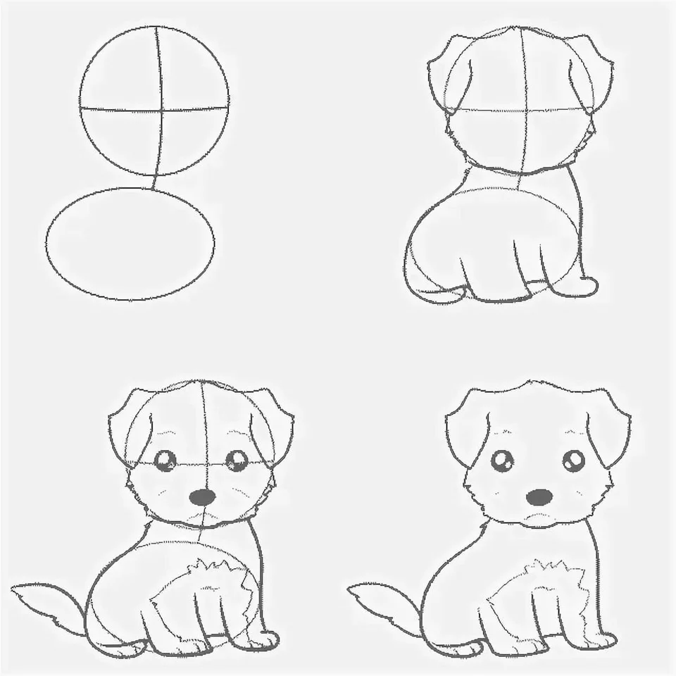 Собака рисунок карандашом поэтапно для начинающих