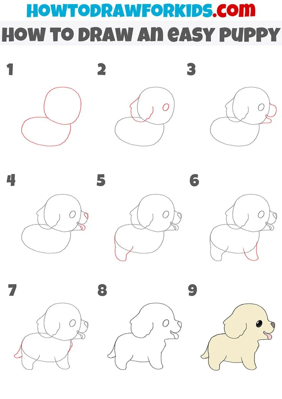 Рисунок собаки для детей по этапно