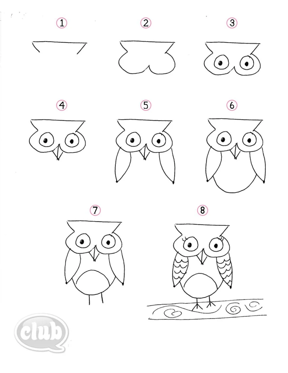 Рисование совы поэтапно для детей