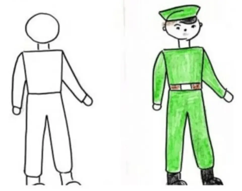 Рисование в старшей группе солдат на посту