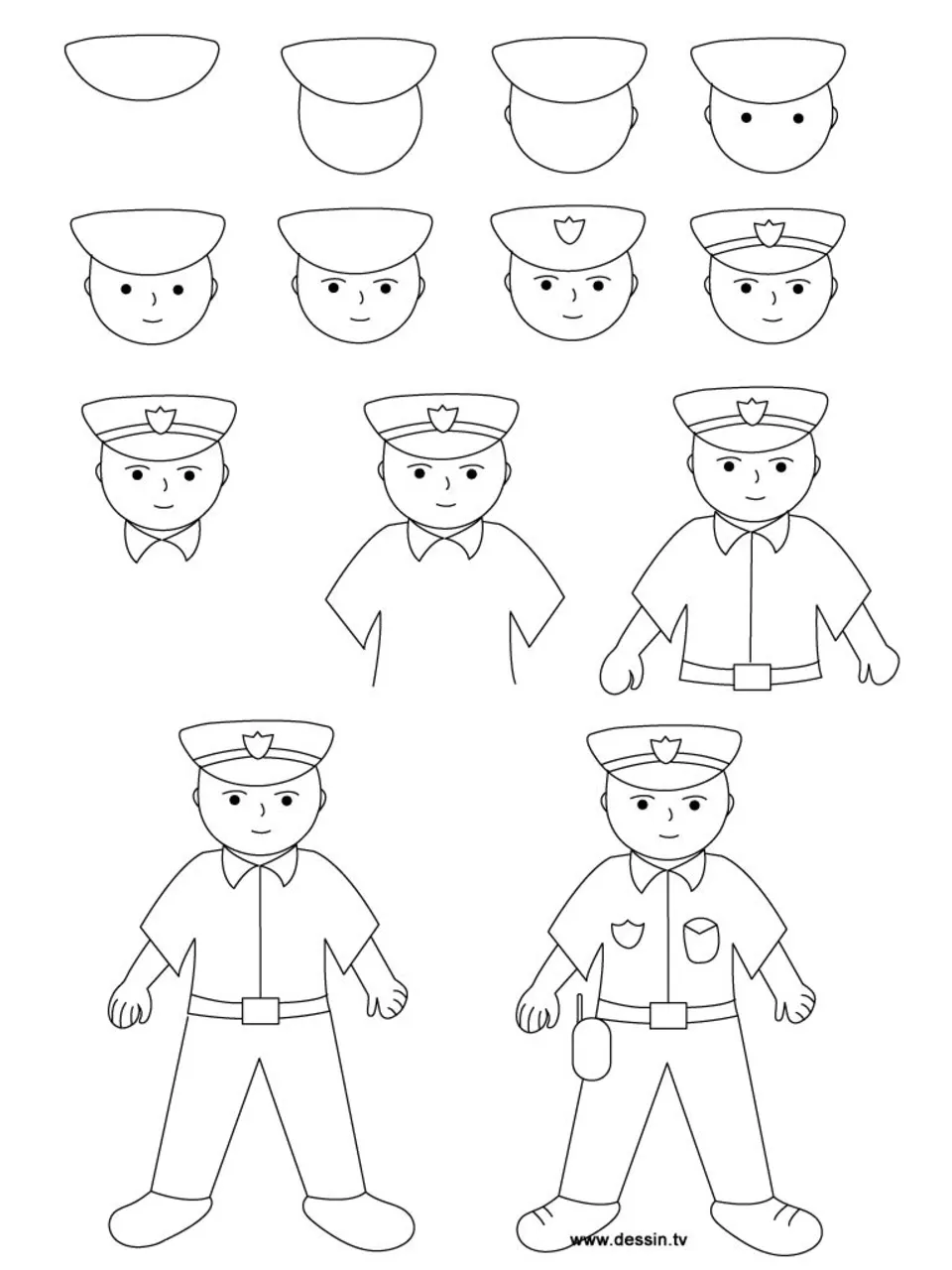 Полицейский рисунок для детей карандашом
