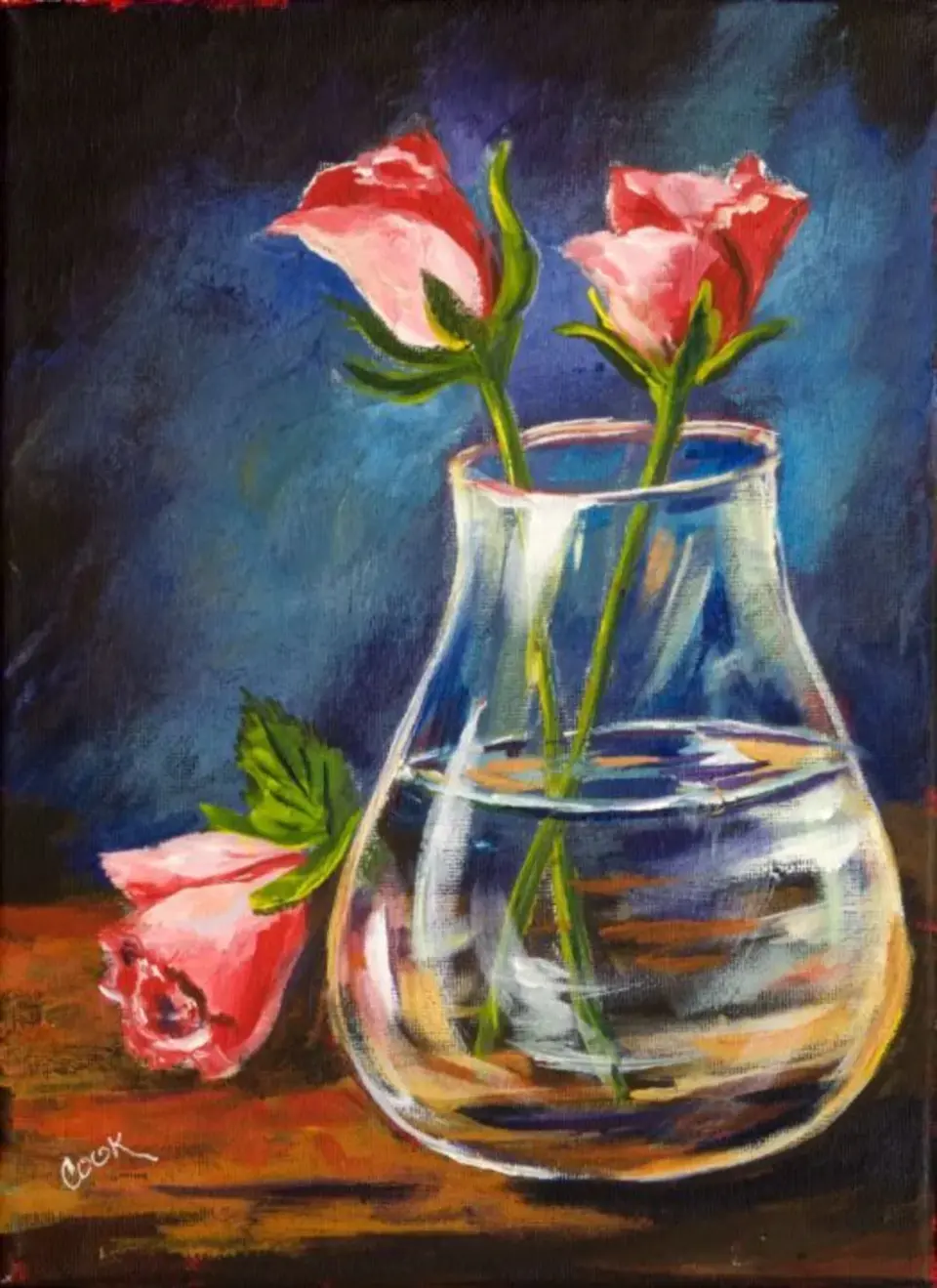 Стеклянная ваза с цветами живопись