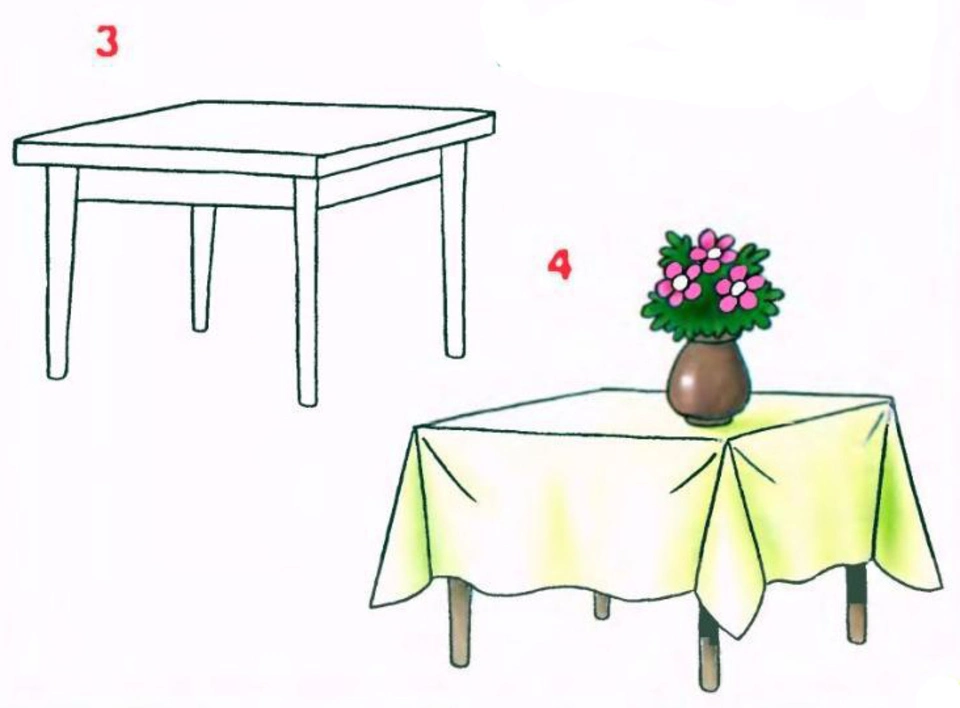 Поэтапное рисование стола