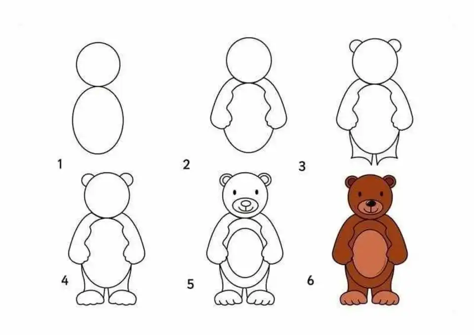 Медведь поэтапно для детей