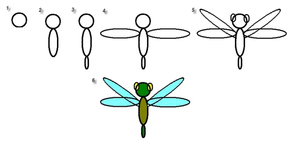 Этапы рисования стрекозы