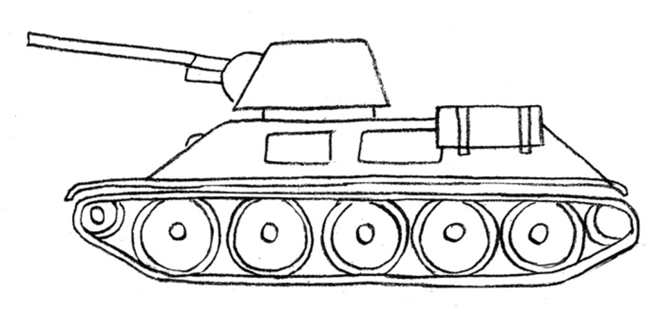 Рисуем танк поэтапно для детей