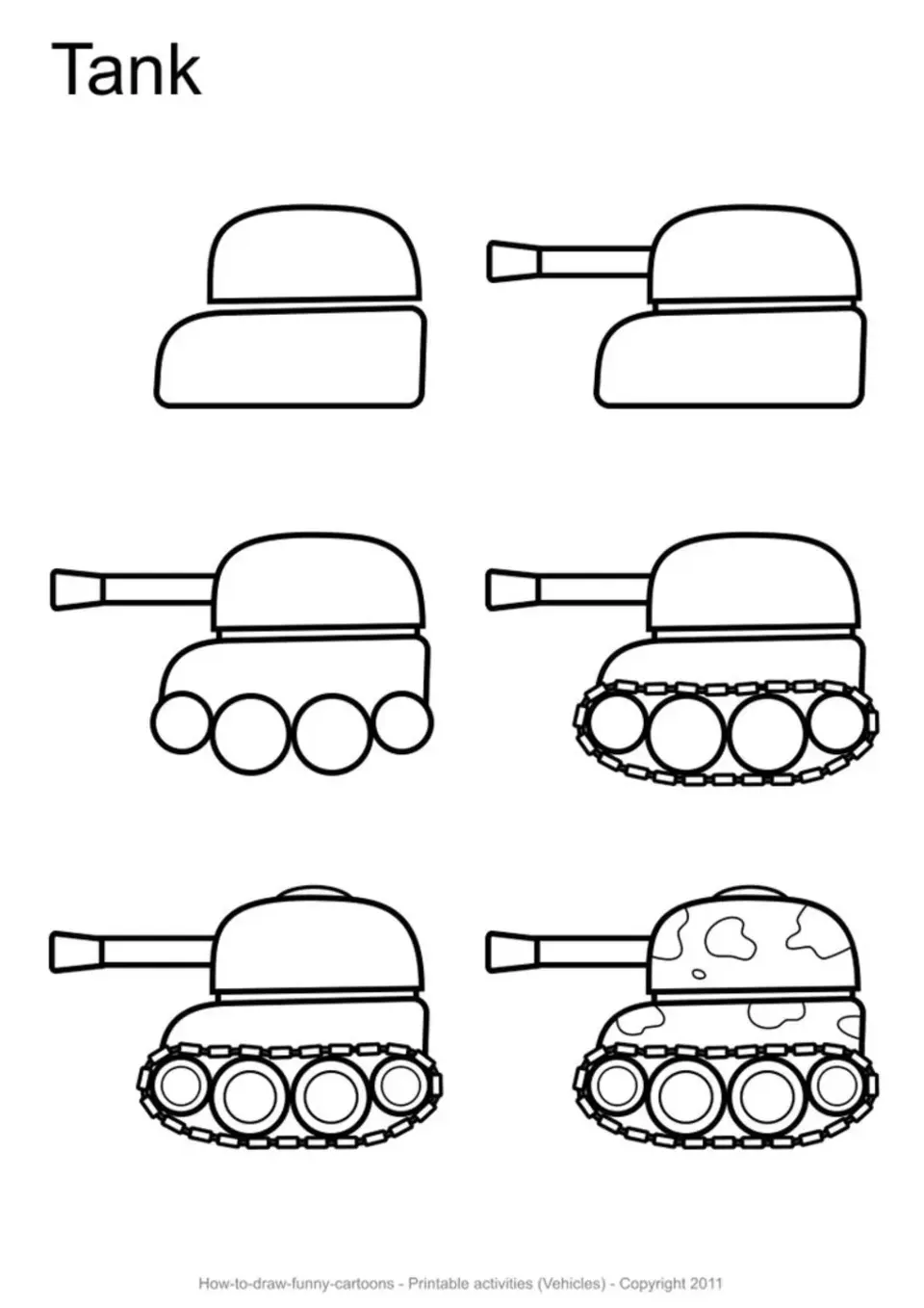 Рисуем танк поэтапно для детей
