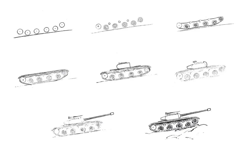 Танк т-34 рисунок поэтапно