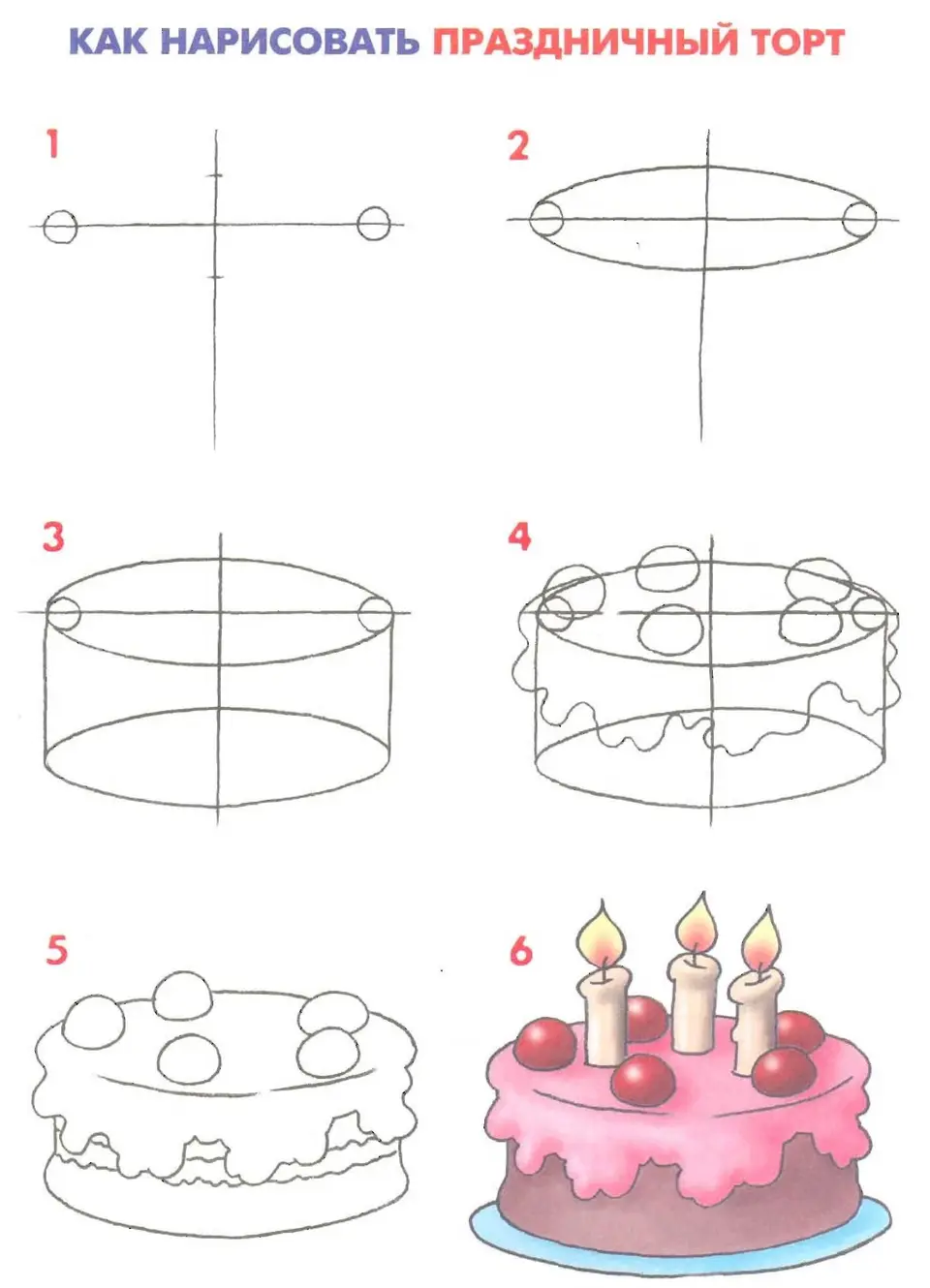 Поэтапное рисование торта