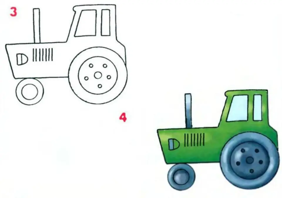 Рисуем трактор поэтапно для детей