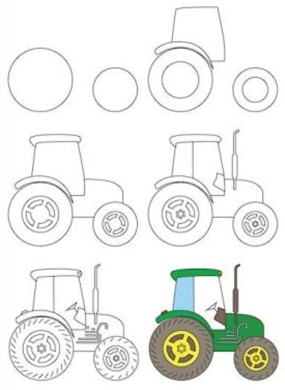 Рисуем трактор поэтапно для детей