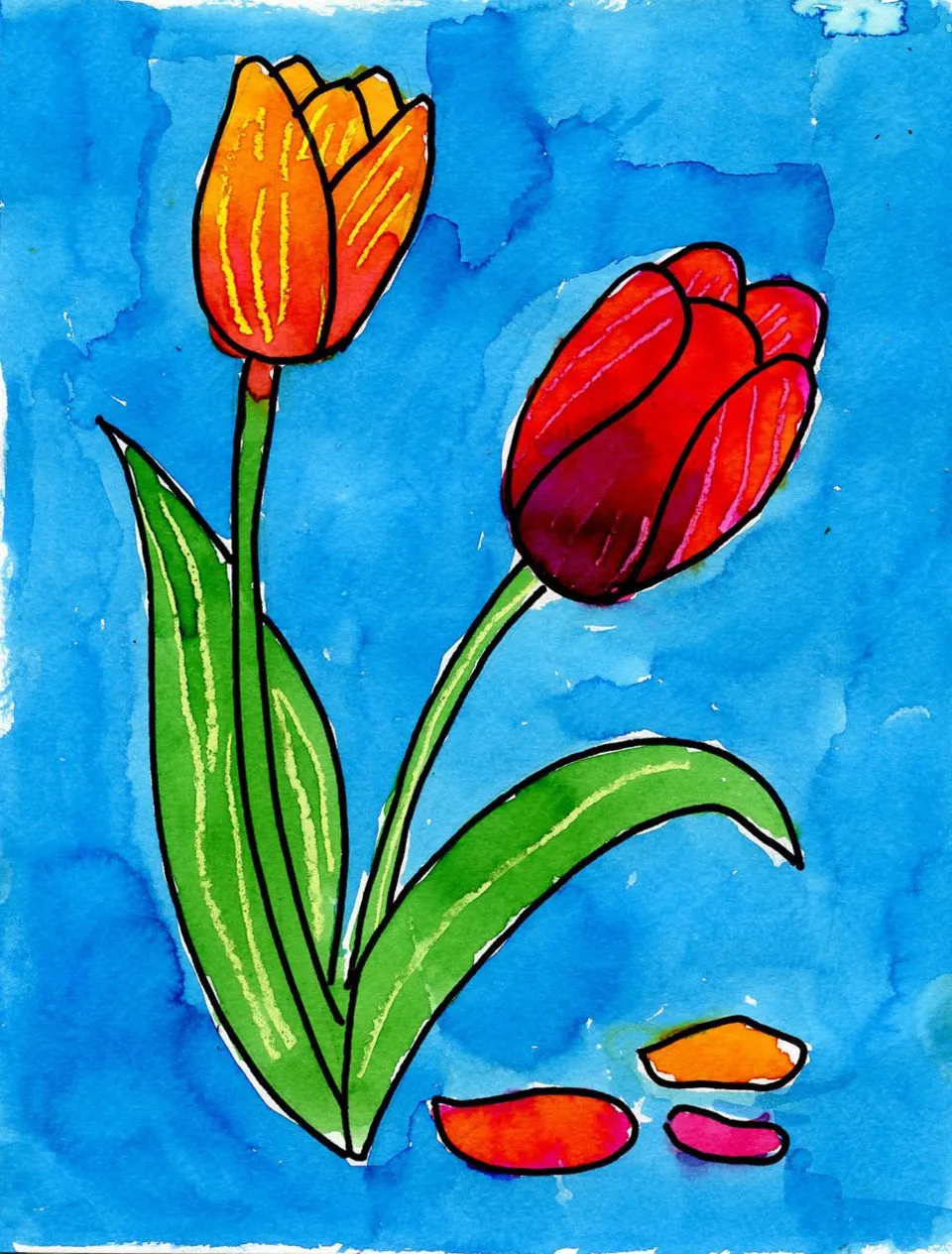 Рисуем тюльпаны поэтапно для детей