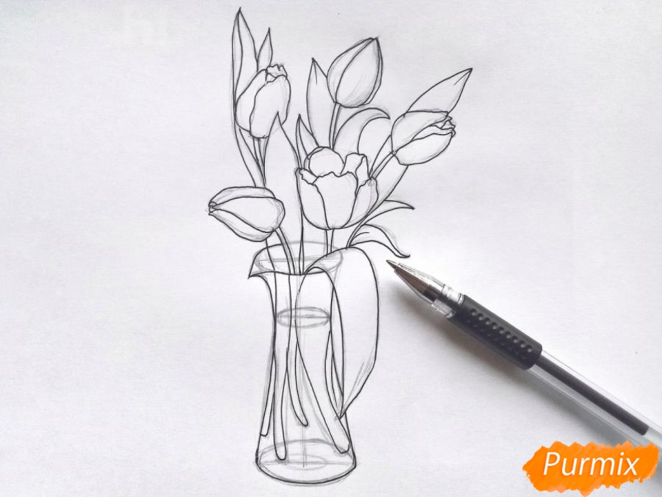 Букет тюльпанов карандашом